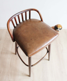 Houten vintage barkruk - Ligna / Thonet. Retro kruk met rugleuning