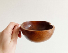 Set teak houten schaaltjes, 2 appels en een peer. Drie vintage fruit bakjes