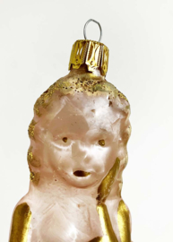 Glazen vintage kerstbal - engel. Retro kerstversiering met goud en glitters