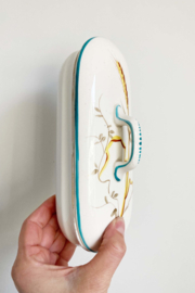 Antiek aardewerk zeep/kammen bakje - Société Céramique Maastricht. Vintage schaaltje met deksel.