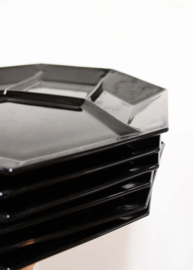 Set zwart glazen vintage fondueborden- Arcoroc -France Octime. 6 retro bordjes