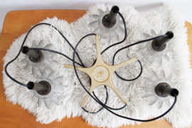 Vintage hanglamp met 5 glazen kappen. Retro design lamp, Raak?