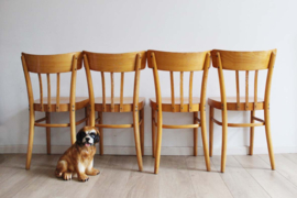 4 houten cafe stoelen - KOK. Set retro keukenstoelen