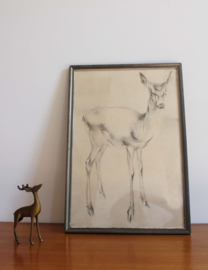 Vintage 'schilderij'met hertje. Retro Bambi prent in lijst, Han van Meegeren