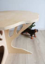Houten tafeltje in boomvorm. Retro boom tafel.