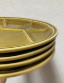 4 aardewerk vintage fondue borden. Set retro bordjes.