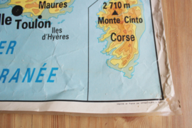 Vintage schoolplaat van Frankrijk. Oude retro landkaart / poster / La France