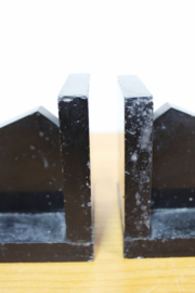 Set Art Deco boekensteunen. Zwart marmeren vintage bookends