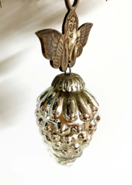 Set glazen vintage kerstballen - druiventros met engeltjes. Retro zilveren kerstversiering