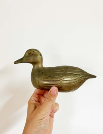 Zware messing eend. Goudkleurige vintage vogel beeldje, brass