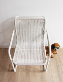 Witte vintage buisframe stoel, Tecta stijl. Retro design stoel