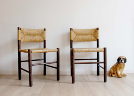 Set houten vintage stoelen met biezen zitting. Charlotte Perriand stijl - Eichholtz?