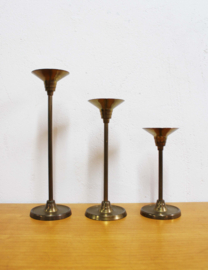 Set van 3 messing kandelaars .Goudkleurige vintage kaarsenhouders