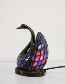 Sfeervol Tiffany stijl zwanenlampje.  Tafellamp in de vorm van een zwaan