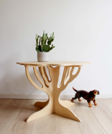 Houten tafeltje in boomvorm. Retro boom tafel.