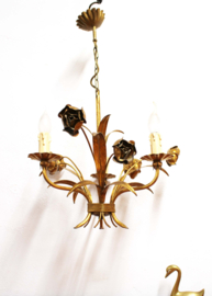 Hollywood Regency lamp met rozen, Hans Kögl? Gouden vintage kroonluchter