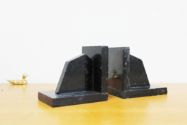 Set Art Deco boekensteunen. Zwart marmeren vintage bookends