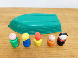 Vintage boot van Fisher Price -1988. Retro speelgoed bootje met 5 poppetjes