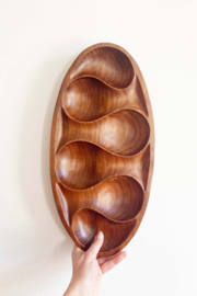 Teak houten vintage snackschaal,  Laur Jensen? Retro bord / schaal