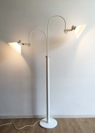 Witte vintage vloerlamp - P.J.Copini? Retro design lamp met 2 glazen kappen.