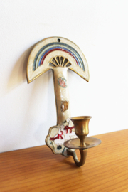 Messing wandkandelaar met regenboog en gansjes. Vintage kandelaar - brass