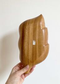 Teak houten vintage schaal in blad vorm. Bohemien bord met vakken