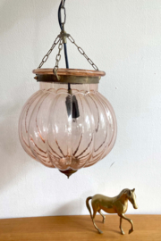 Handgeblazen hallamp met bronzen details. Glazen vintage lamp.