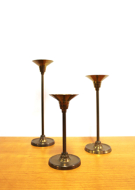 Set van 3 messing kandelaars .Goudkleurige vintage kaarsenhouders