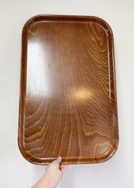 XXL Vintage dienblad met hout decor. Groot retro presenteerblad