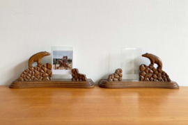 Set houten vintage fotolijstjes met beren. Art Deco fotolijsten