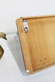 Houten vintage kapstok met spiegeltje. Retro Mid Century wandkapstok