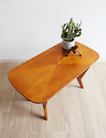 Houten vintage salontafel met dubbel blad. Retro design tafel / coffee table