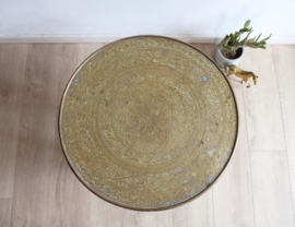 Art Deco rooktafel met messing (?) blad. Houten vintage tafeltje - Amsterdamse school stijl