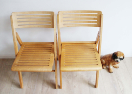 Set van 2 houten vintage klapstoelen. Retro folding chairs,  IKEA?
