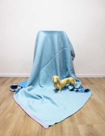 Grote blauwe vintage deken. Wollen retro sprei - 170 x 180 cm.