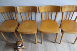 4 houten cafe stoelen - KOK. Set retro keukenstoelen