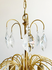 Kleine goudkleurige vintage kroonluchter. Hollywood Regency hanglamp