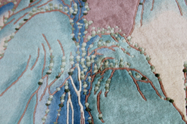 Handgemaakt Chinees tapijt. Oosters vintage vloerkleed met  landschap