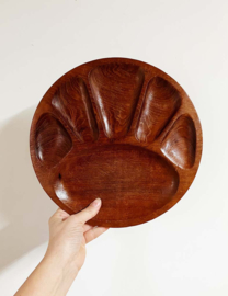 4 teakhouten vintage fondueborden. Set grote bruine retro borden