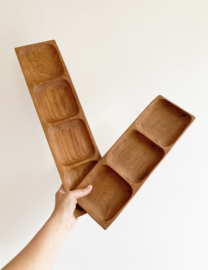 Set teak houten vintage schalen.  Boho snackschaal,  2 stuks