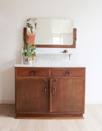 Houten antieke commode met marmeren blad. Vintage kast / Art Deco dressoir
