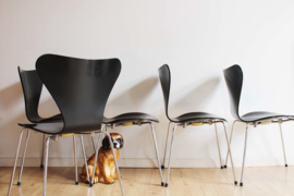 Set van 5 zwarte vlinderstoelen. Retro design stoel, Arne Jacobsen voor Fritz Hansen