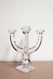 Glazen vintage kandelaar. Vijfarmige  kandelaber van loodkristal.