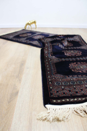Lang blauw Oosters kleed / loper. Handgemaakt vintage Perzisch tapijt