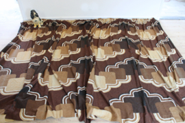 Super groot vintage gordijn, 255 x 460 cm. Retro overgordijn in bruin tinten