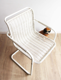 Witte vintage buisframe stoel, Tecta stijl. Retro design stoel