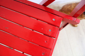 Rode vintage klapstoel. Houten retro design stoel, Trieste folding chair van Aldo Jacober?