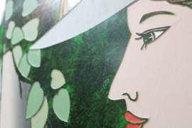 Groot kamerscherm in Art Deco stijl. Houten vintage roomdivider