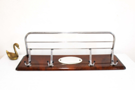 Houten vintage kapstok met spiegeltje. Retro Mid Century wandkapstok