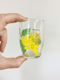 Klein vintage sapglaasje. Retro glas met fruit decor.